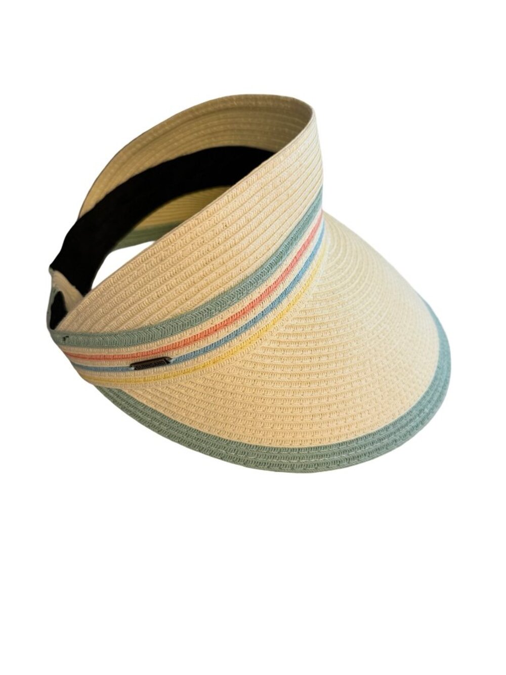 Sun N Sand Headwear Straw Visor Hat UPF 50+ Pastel Stripe Roll Up Beach Golf One